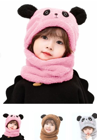 Kids Winter Panda Wool Cap With Neck Warmer